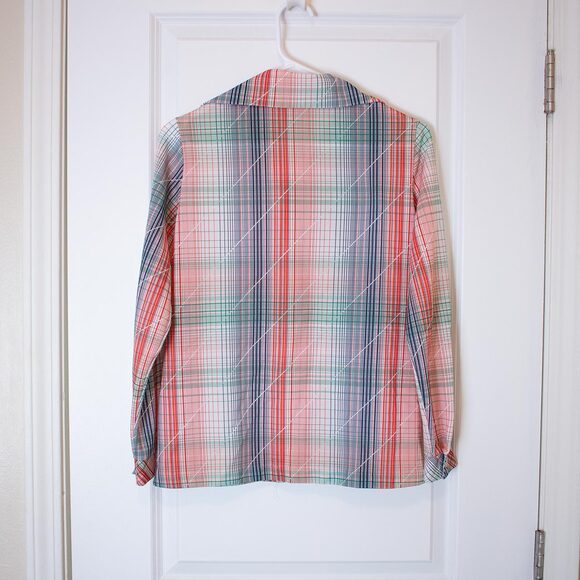 VTG Sz 36 Queen’s-Way Plaid Shirt 70s Semi Sheer Button Blouse | True Spring - Picture 7 of 7